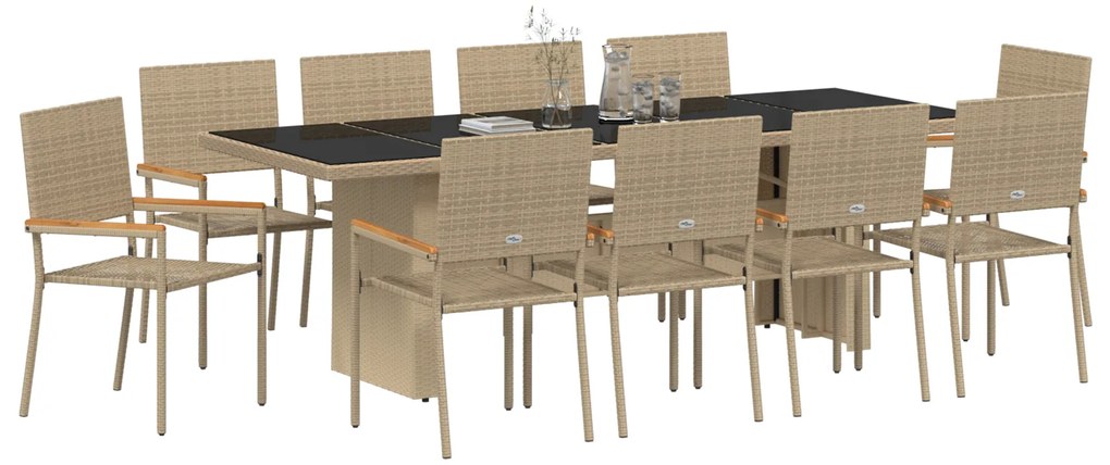 vidaXL Σέτ φαγητού για κήπο 11 pcs Μπεζ Για 10 Άτομα Μεγάλο