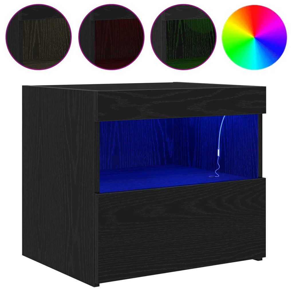 vidaXL Κομοδίνα με LED Φωτισμό 2 τμχ Μαύρη Δρυς 50x40x45 εκ.