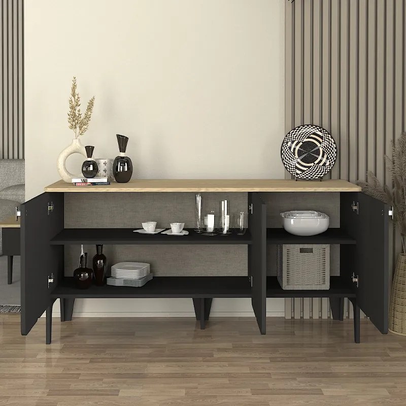 Μπουφές Pedro Megapap χρώμα ανθρακί - rota oak 150x45x75εκ.
