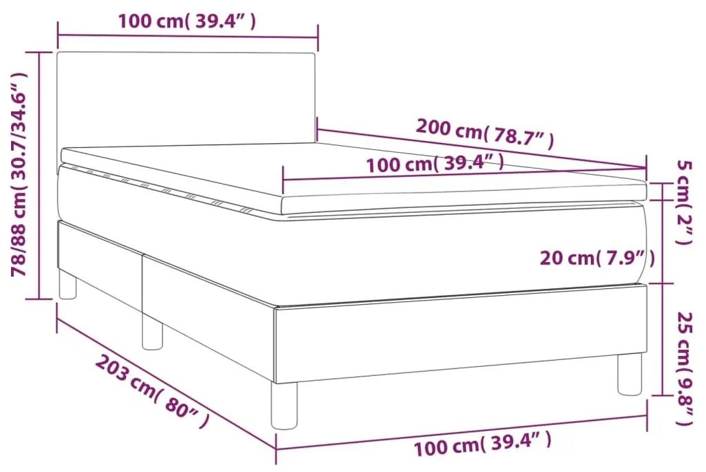 Κρεβάτι Boxspring με Στρώμα &amp; LED Σκ. Μπλε 100x200εκ. Βελούδινο - Μπλε