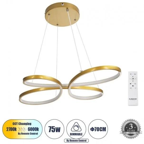 Κρεμαστό Φωτιστικό Οροφής LED 75W 8400lm BUTTERFLΥ Globostar 61393 Χρυσό