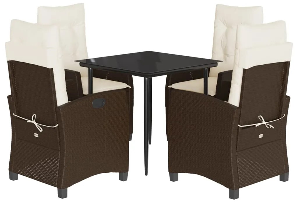 vidaXL Σετ Τραπεζαρίας Κήπου 5 Τεμαχίων Καφέ Συνθ. Ρατάν με Μαξιλάρια
