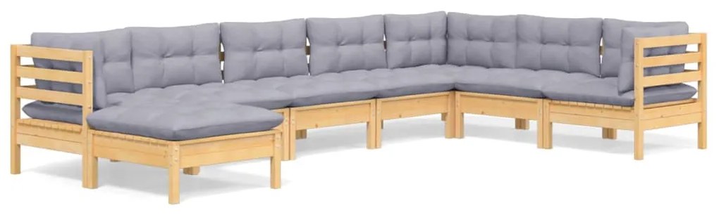 vidaXL Σαλόνι Κήπου Σετ 8 Τεμαχίων Μασίφ Ξύλο Πεύκου με Γκρι Μαξιλάρια