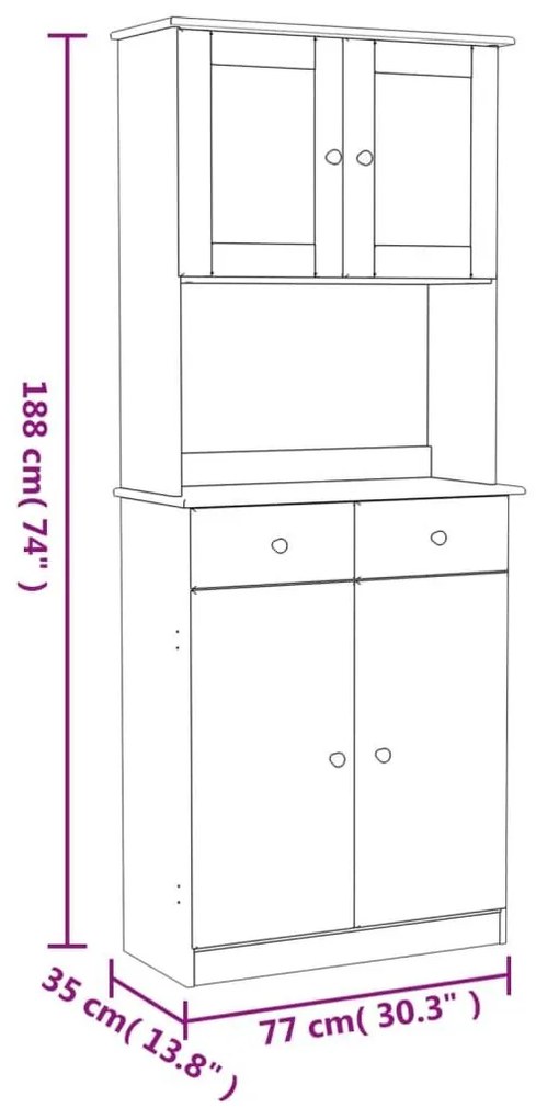 Ντουλάπι ALTA 77 x 35 x 188 εκ. από Μασίφ Ξύλο Πεύκου - Καφέ