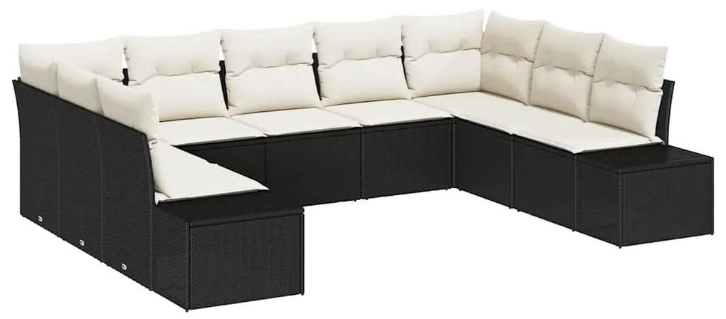 vidaXL Σετ Καναπέ Κήπου με μαξιλάρι 9 pcs Μαύρο Πολυ ράταν