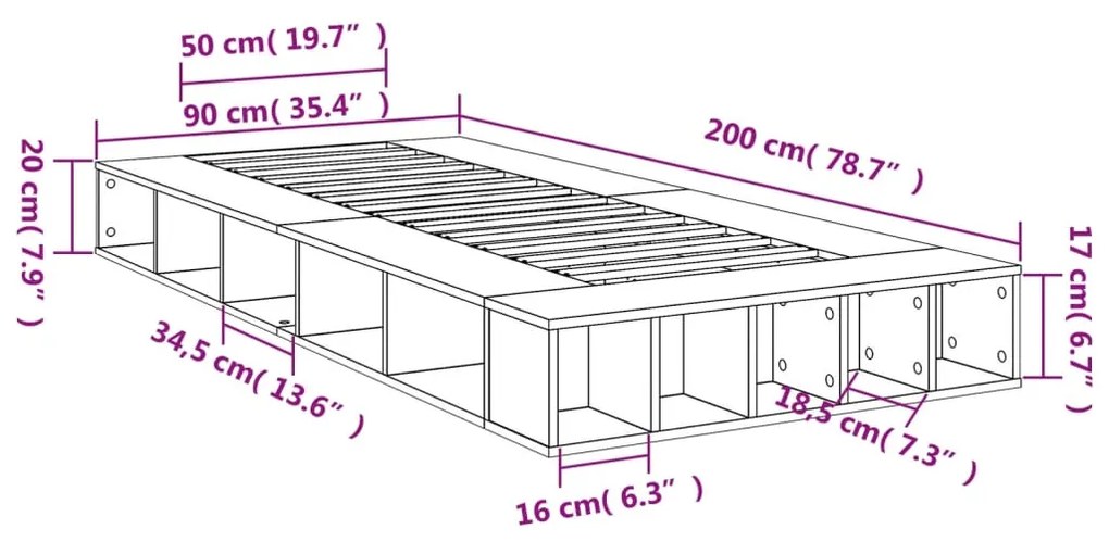 Πλαίσιο Κρεβατιού Λευκό 90 x 200 εκ. Επεξεργασμένο Ξύλο - Λευκό