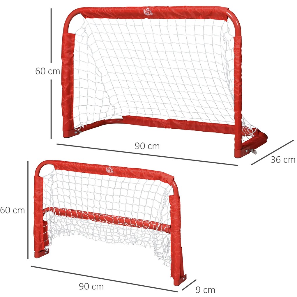 HOMCOM Σετ τερμάτων ποδοσφαίρου, 2 αναδιπλούμενα μίνι τέρματα, μεταλλικό πλαίσιο, συμπεριλαμβανομένων εργαλείων, 90 x 36 x 60 cm, Κόκκινο