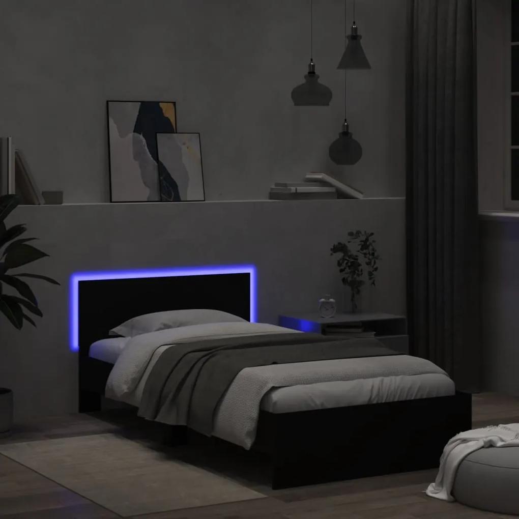 vidaXL Πλαίσιο Κρεβατιού με Κεφαλάρι και LED Μαύρο 100 x 200 εκ.