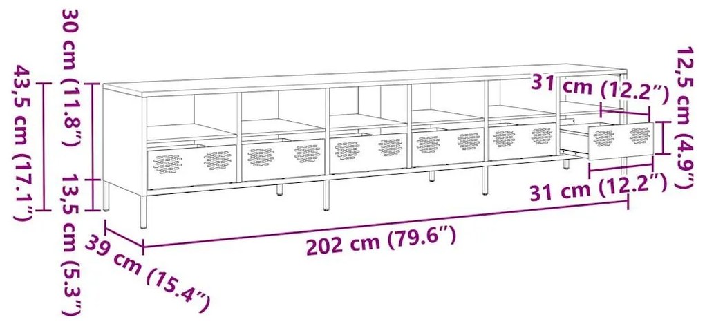 Έπιπλο Τηλεόρασης Λαδί 202x39x43,5 εκ. Ατσάλι Ψυχρής Έλασης - Πράσινο