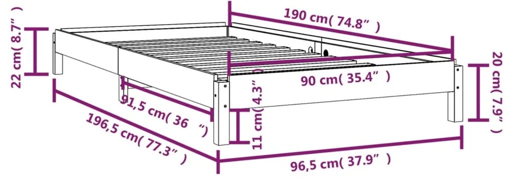 Κρεβάτι Στοιβαζόμενο Μαύρο 90 x 190 εκ. από Μασίφ Ξύλο Πεύκου - Μαύρο