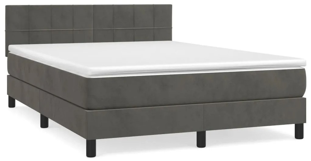 Κρεβάτι Boxspring με Στρώμα Σκούρο Γκρι 140x200 εκ. Βελούδινο - Γκρι