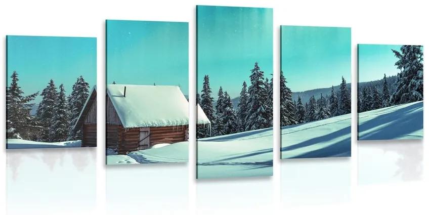 Εικόνα 5 μερών παραμυθένιο χειμερινό τοπίο - 100x50