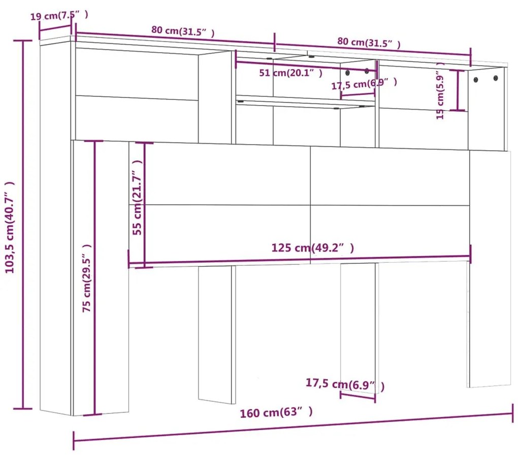 Κεφαλάρι Με Αποθηκευτικό Χώρο Λευκό 160 x 19 x 103,5 εκ. - Λευκό