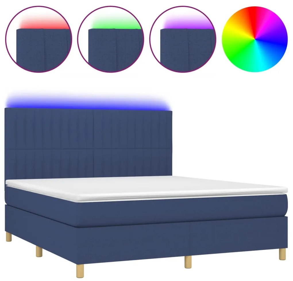 vidaXL Κρεβάτι Boxspring με Στρώμα & LED Μπλε 180x200 εκ. Υφασμάτινο