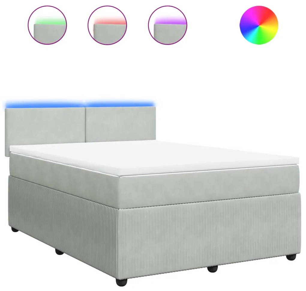 vidaXL Κρεβάτι Boxspring με Στρώμα Ανοιχτό Γκρι 160x200 εκ. Βελούδινο