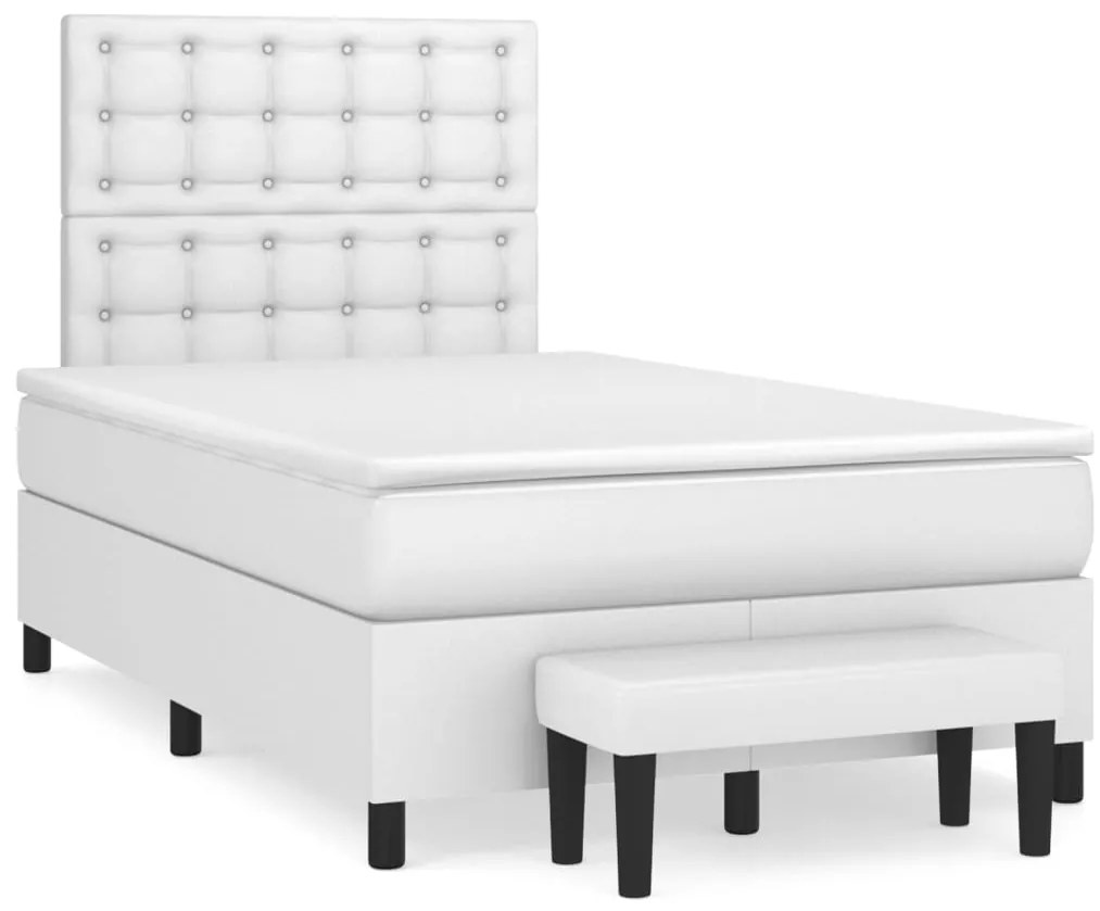 vidaXL Κρεβάτι Boxspring με Στρώμα Λευκό 120x200εκ.από Συνθετικό Δέρμα