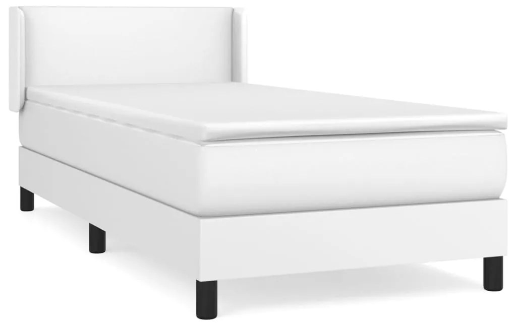 Κρεβάτι Boxspring με Στρώμα Λευκό 100x200εκ.από Συνθετικό Δέρμα - Λευκό