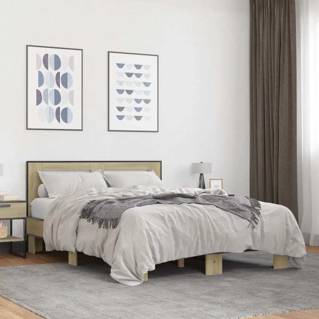 vidaXL Πλαίσιο Κρεβατιού Sonoma Δρυς 140x200 εκ. Επεξ. Ξύλο &amp; Μέταλλο