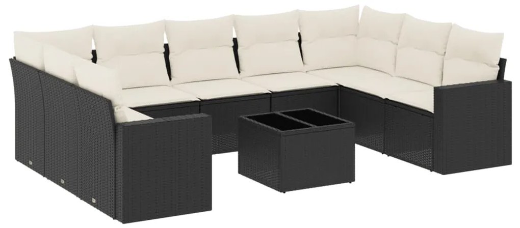 vidaXL Σαλόνι Κήπου Σετ 10 Τεμαχίων Μαύρο Συνθετικό Ρατάν με Μαξιλάρια