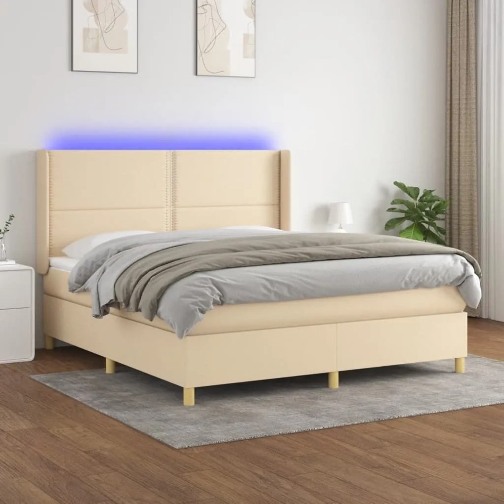 ΚΡΕΒΑΤΙ BOXSPRING ΜΕ ΣΤΡΩΜΑ &amp; LED ΚΡΕΜ 180X200 ΕΚ. ΥΦΑΣΜΑΤΙΝΟ 3138818