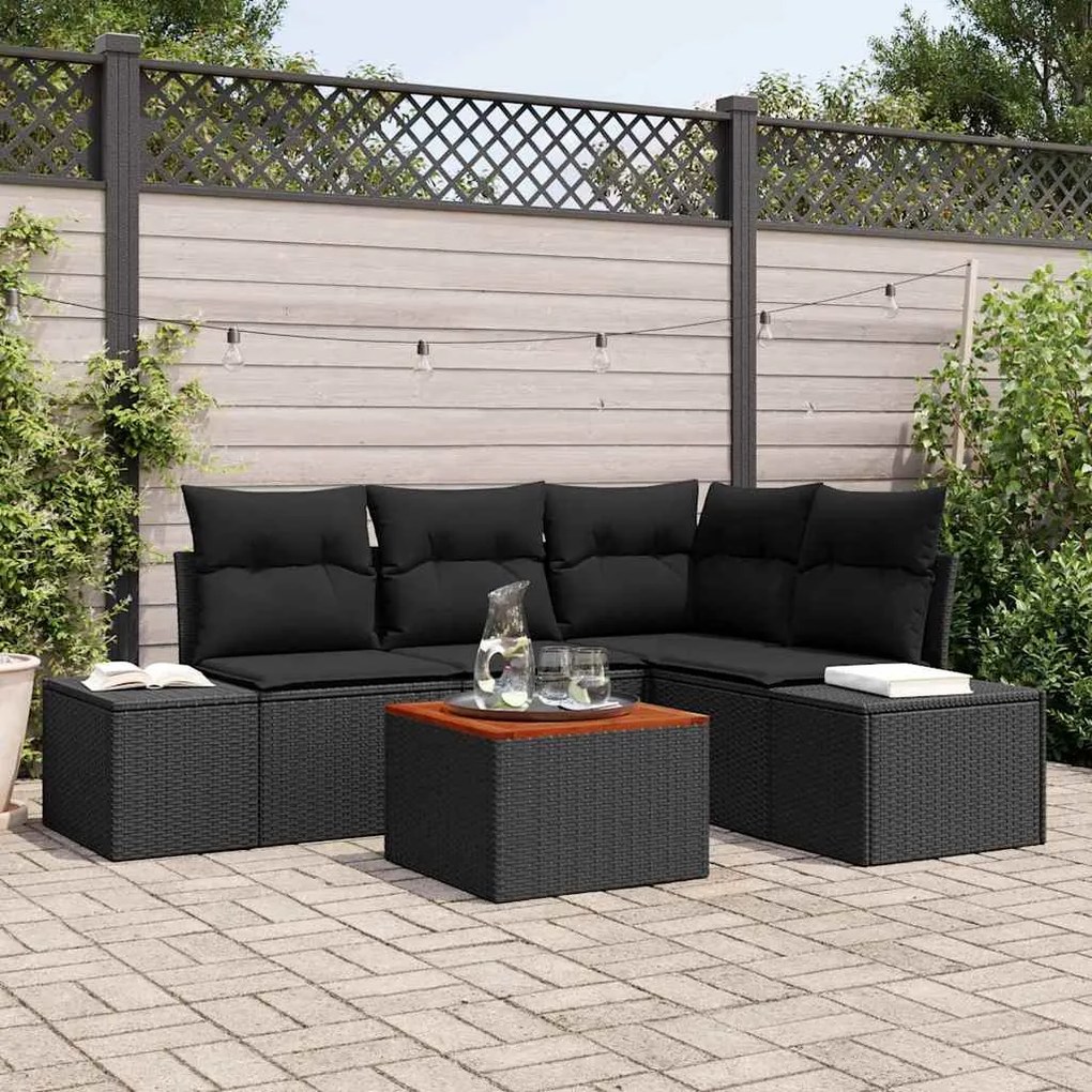 vidaXL Σετ Καναπέ Κήπου με μαξιλάρι 5 pcs Μαύρο Πολυ ράταν