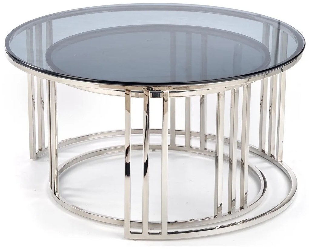 Σετ τραπεζιών περιοδικών Houston 1503, Ασημί, 45cm, 25 kg, Επεξεργασμένο γυαλί, Στρόγγυλος, Μερικώς συναρμολογημένο | Epipla1.gr