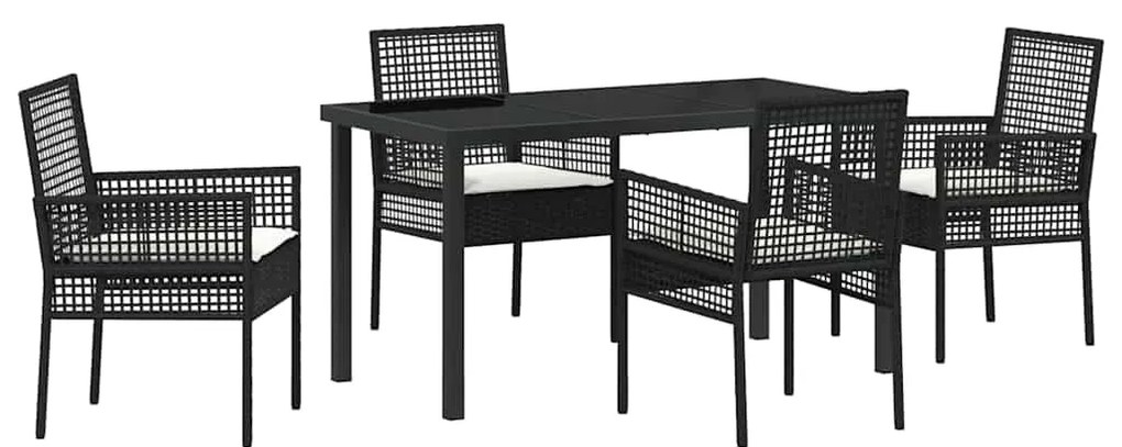 vidaXL Σέτ φαγητού για κήπο με μαξιλάρι 5 pcs Μαύρο συνθετικό ρατάν