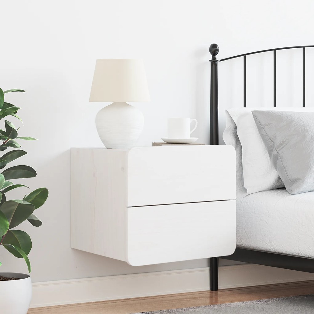 vidaXL Κομοδίνο με συρτάρι Λευκό 39 x 34 x 33 εκ. Μασίφ ξύλο πεύκου