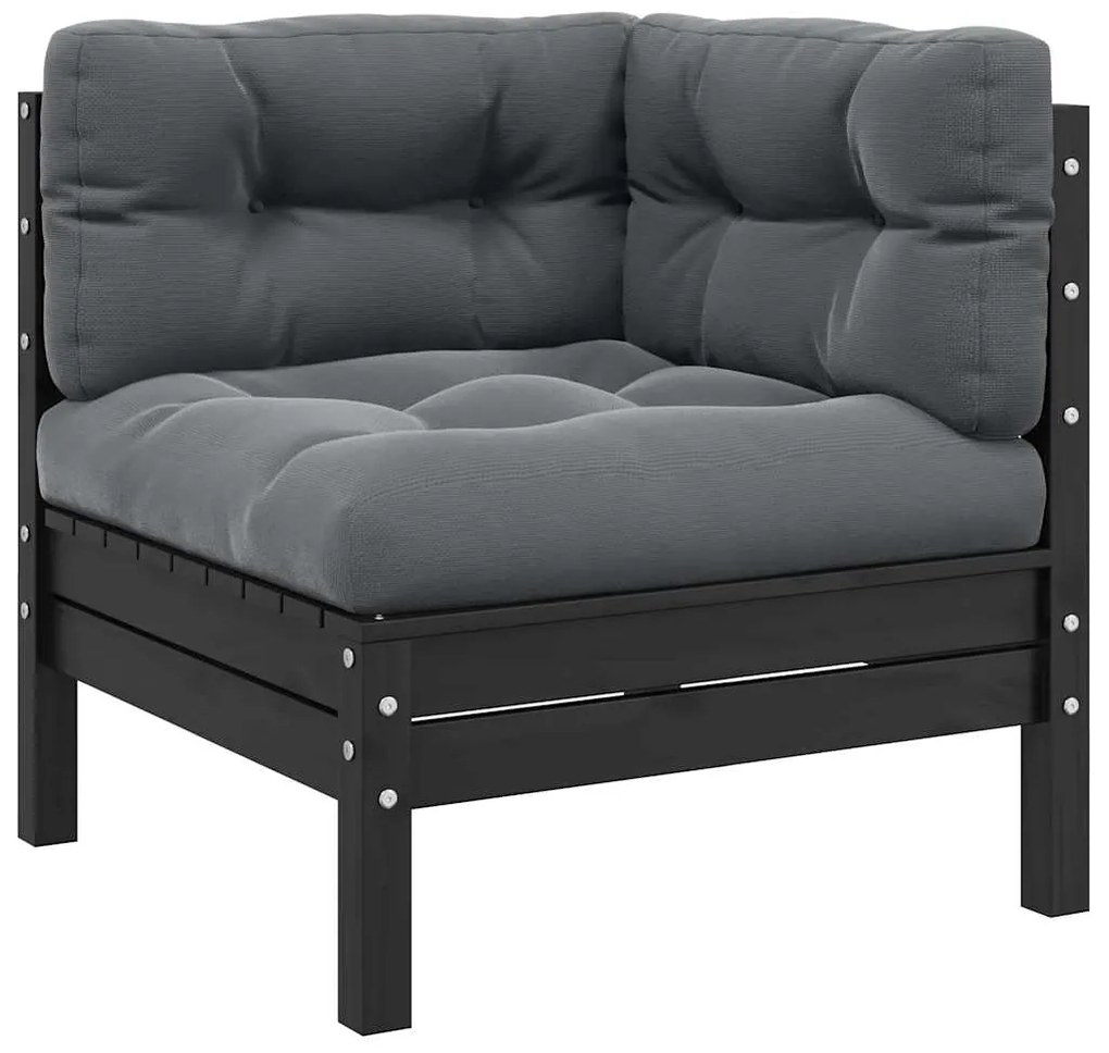 vidaXL Σαλόνι Κήπου Σετ 3 Τεμ. Μαύρο Μασίφ Ξύλο Πεύκου με Μαξιλάρια