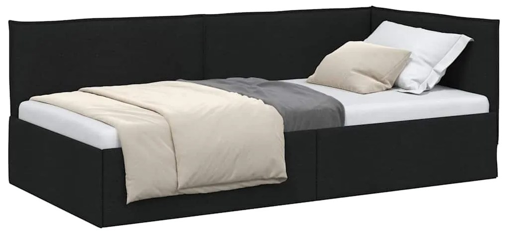 vidaXL Κρεβάτι Γωνίας με κεφαλάρι Μαύρο 100 x 200 cm ύφασμα