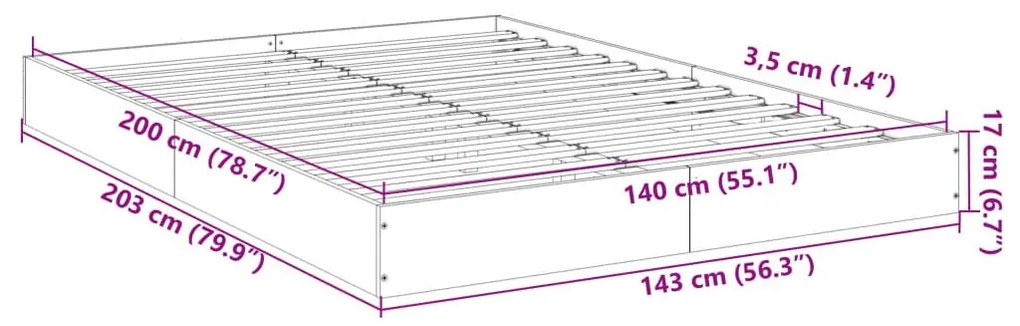 Πλαίσιο Κρεβατιού Μαύρο 140x200 εκ. Επεξεργ. Ξύλο - Μαύρο