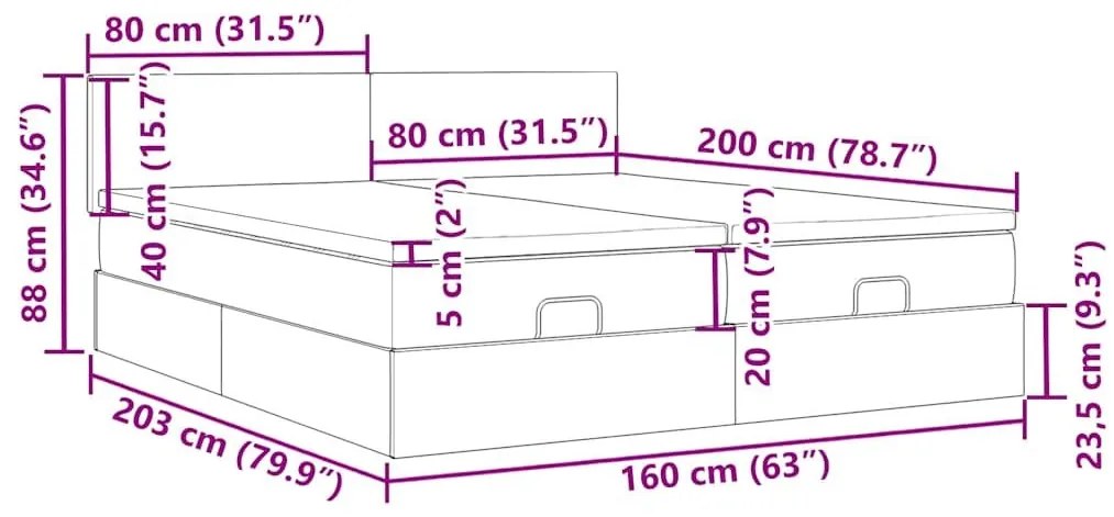 Οθωμανικό κρεβάτι με στρώματα Μαύρο 160x200cm Ύφασμα - Μαύρο