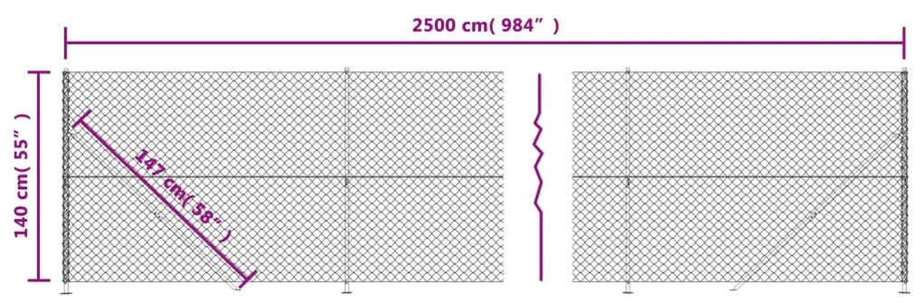 vidaXL Συρματόπλεγμα Περίφραξης Ασημί 1,4 x 25 μ. με Βάσεις Φλάντζα