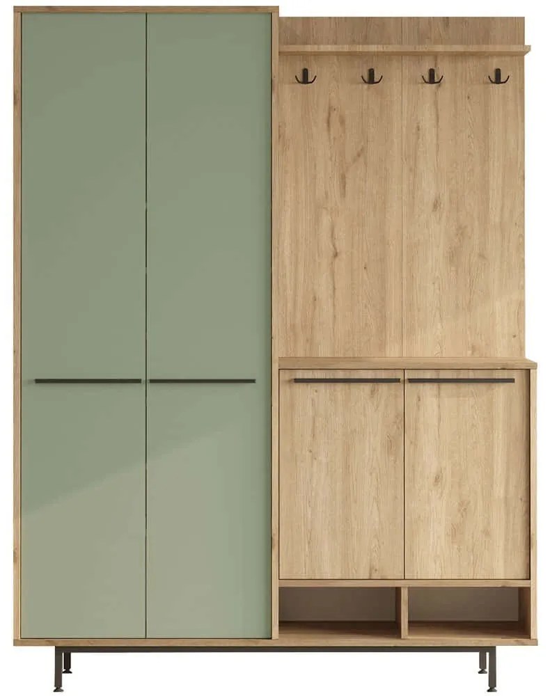 Έπιπλο Εισόδου Os 956LCS2836 147,4x35,5x195,6cm Oak-Green Μοριοσανίδα, Μελαμίνη