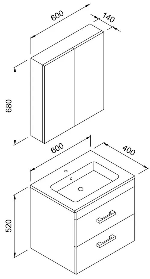 Σετ Έπιπλο Μπάνιου SANTA 60 Μπεζ 60x46x140 εκ.