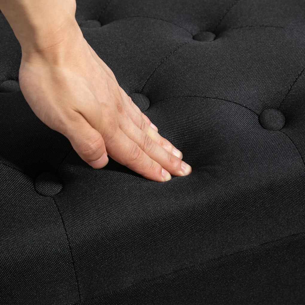 HOMCOM Πολυθρόνα με αποθηκευτικό χώρο, Τραπεζάκι, πολυεστερικό ύφασμα τύπου λινάτσας, Ξύλο καουτσούκ, Μαύρο, 100 x 40 x 44 cm