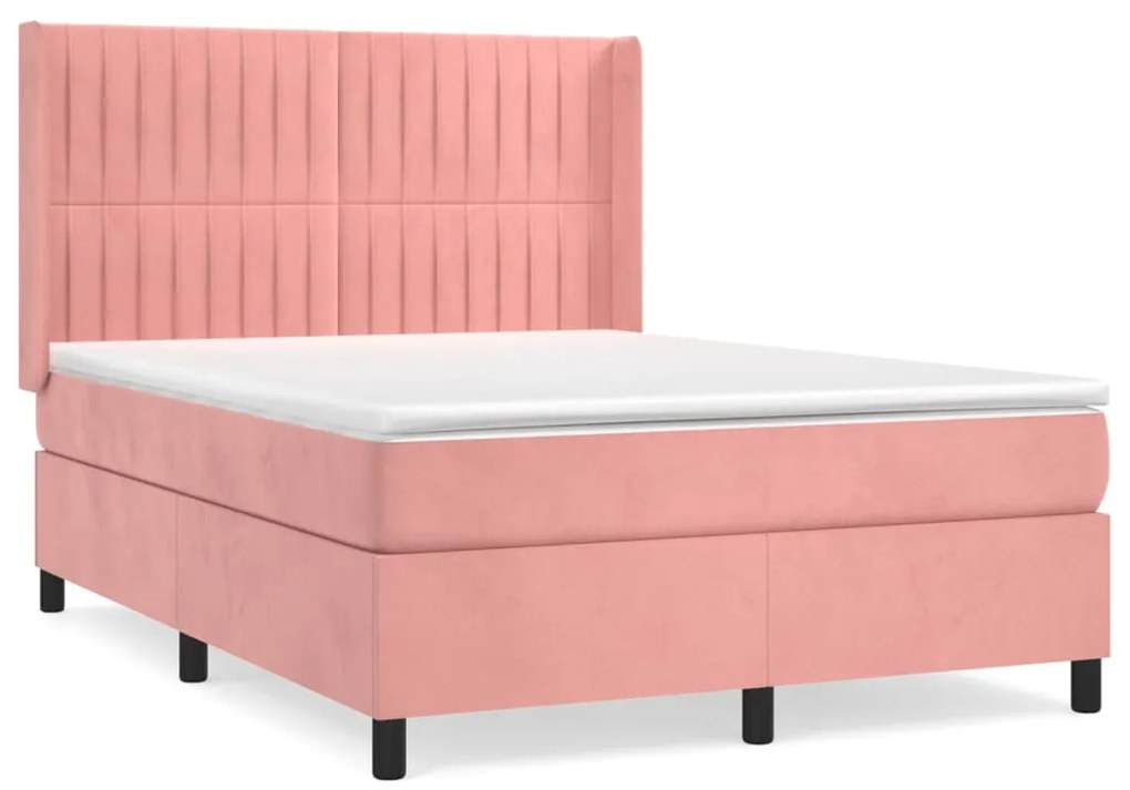 vidaXL Κρεβάτι Boxspring με Στρώμα Ροζ 140x190 εκ. Βελούδινο