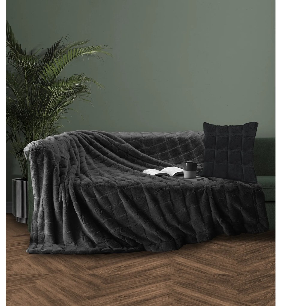Ριχτάρι Faux Fur-Polyester Διθέσιος 180x250εκ. &amp; Μαξιλαροθήκη Nola1 Dark Grey Makis Tselios