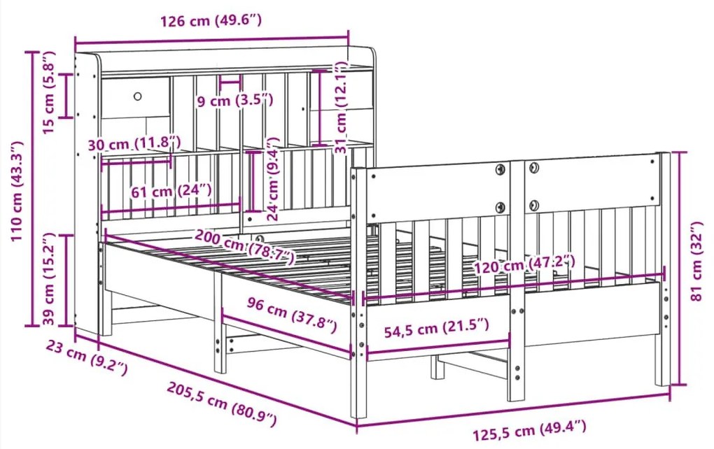 Σκελετός Κρεβ. Χωρίς Στρώμα Καφέ Κεριού 120x200 εκ Μασίφ Πεύκο - Καφέ