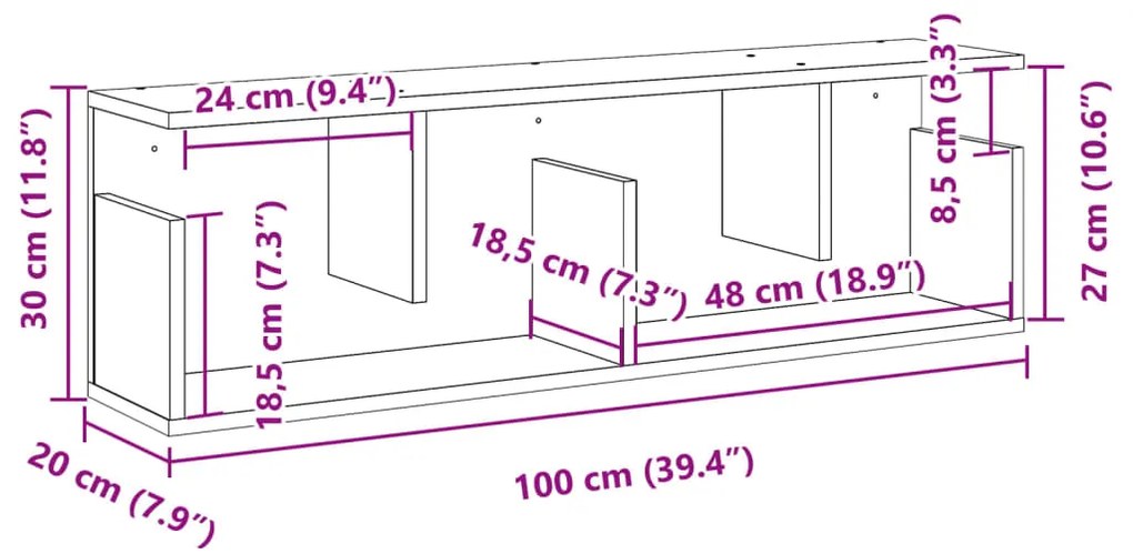 Ντουλάπι Τοίχου Γκρι Sonoma 100x20x30 εκ από Επεξεργασμένο Ξύλο - Γκρι