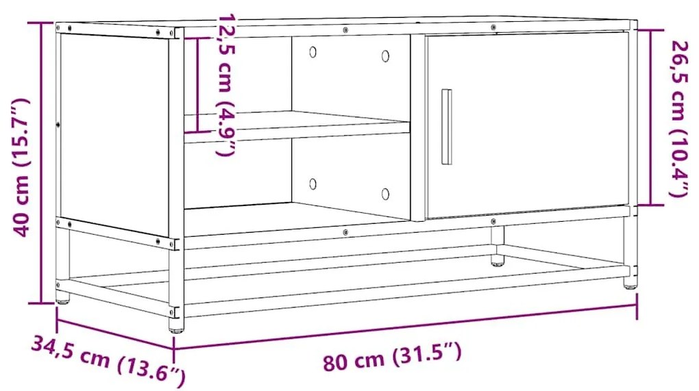 Έπιπλο Τηλεόρασης Μαύρο 80x34,5x40 εκ. Επεξεργ. Ξύλο / Μέταλλο - Μαύρο