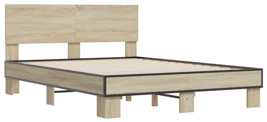 vidaXL Πλαίσιο Κρεβατιού Sonoma Δρυς 120x200 εκ. Επεξ. Ξύλο &amp; Μέταλλο