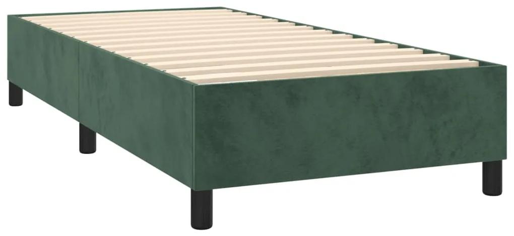 vidaXL Κρεβάτι Boxspring με Στρώμα & LED Σκ. Πράσινο 90x190 εκ Βελούδο