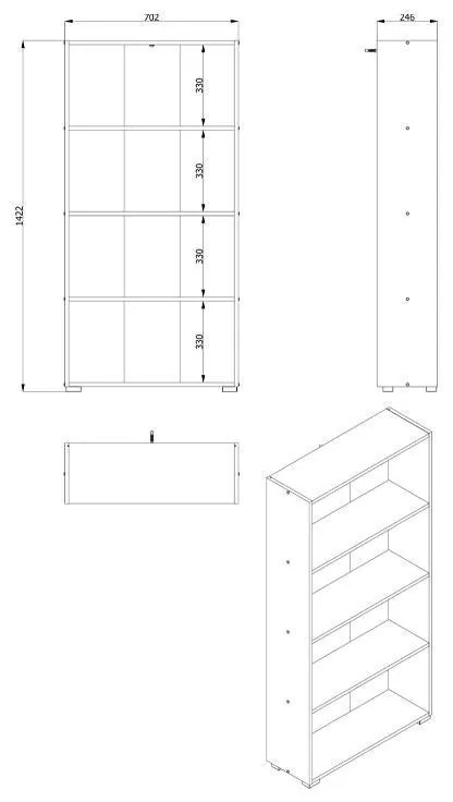 Βιβλιοθήκη Tomar 4 Γκρί Δρύς 70x24,5x142 εκ.