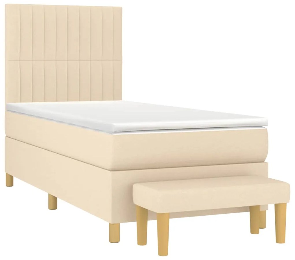 vidaXL Κρεβάτι Boxspring με Στρώμα Κρεμ 100 x 200 εκ. Υφασμάτινο