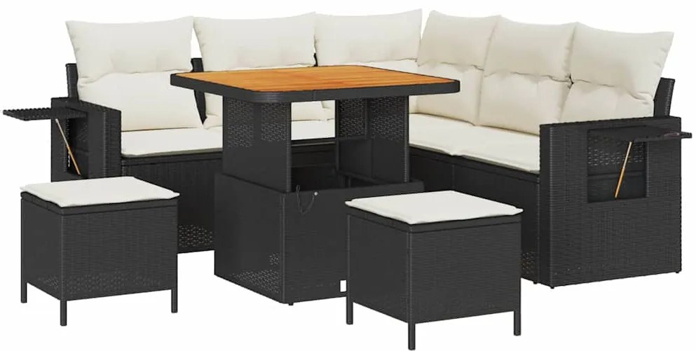 vidaXL Σετ Καναπέ Κήπου 8 pcs Μαύρο και κρεμ 80 x 80 x 71 cm