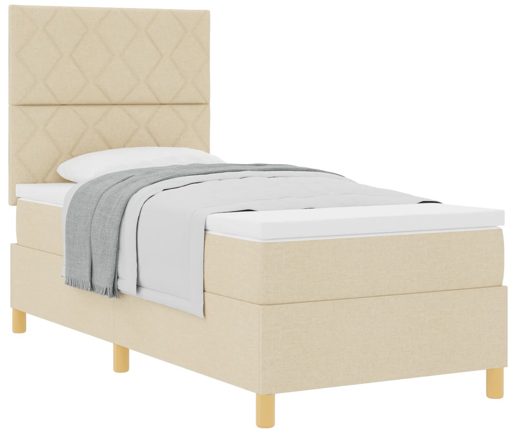 vidaXL Κρεβάτι Σπαστής Βάσης με Στρώμα Κρεμ 90x200 cm Ύφασμα