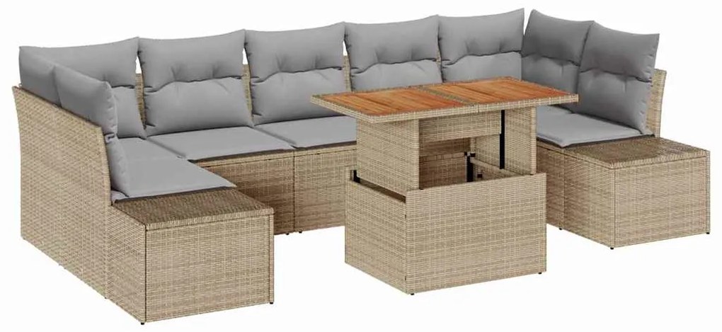 vidaXL Σέτ φαγητού για κήπο με μαξιλάρι 8 pcs Μπεζ και Γκρι