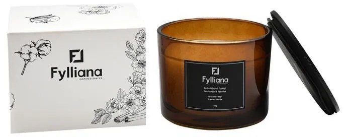 Αρωματικό Κερί FL1180 Fylliana "Σανδαλόξυλο & Γιασεμί" σε Γυάλινο Βάζο Καφέ Φ8x10,5 εκ. 8x8x10.5 εκ.