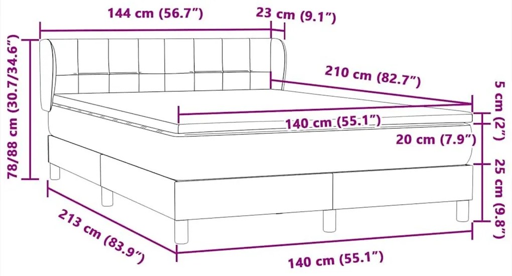 Κρεβάτι Boxspring με Στρώμα Ανοιχτό Γκρι 140x210 εκ. Βελούδινο - Γκρι